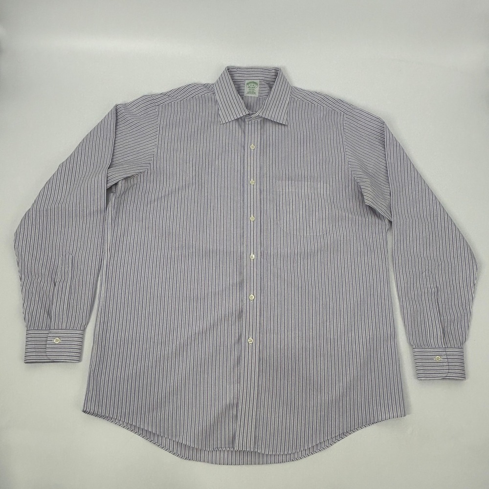 Brooks Brothers Milano Dress Shirt Mens 17-35 Purple White Striped Supima Cotton - Picture 2 of 10
